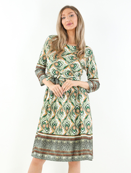 Rochie Dama GizehPrint Verde cu Maro