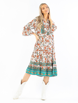 Rochie Dama ElviraStyle Alb cu Verde