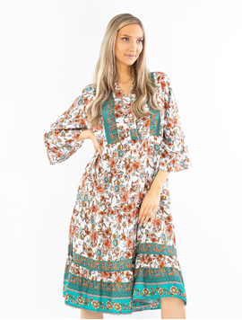 Rochie Dama ElviraStyle Alb cu Verde