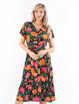 Rochie Dama Vascoza NatasaOne Negru cu Portocaliu