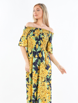 Rochie Dama AntoniColor Galben cu Bleumarin si Verde