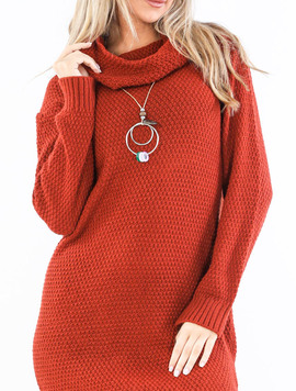 Pulover Dama RollCollar Caramiziu