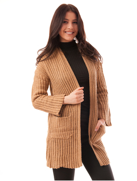 Cardigan Dama Tricotat Cu Buzunare Maro