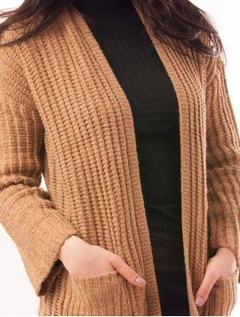 Cardigan Dama Tricotat Cu Buzunare Maro
