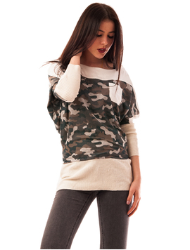 Bluza Dama Cu Fermoar La Spate Army Kaki Si Alb
