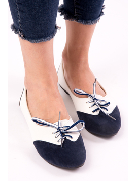 Balerini Dama Cu Siret Pattern Bleumarin Si Alb