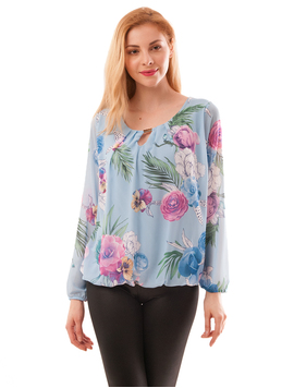 Bluza Dama Din Voal Cu Model Floral Suspicious Bleu