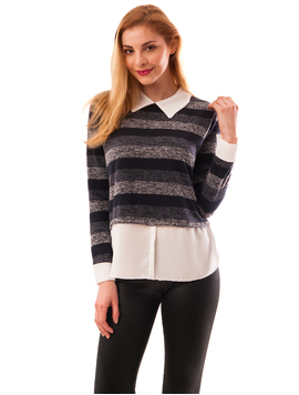 Bluza Dama Stil Camasa Florence Bleumarin Si Gri