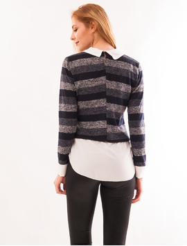 Bluza Dama Stil Camasa Florence Bleumarin Si Gri