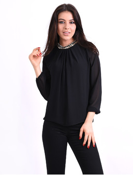 Bluza Dama Din Voal Si Strasuri Remember Neagra