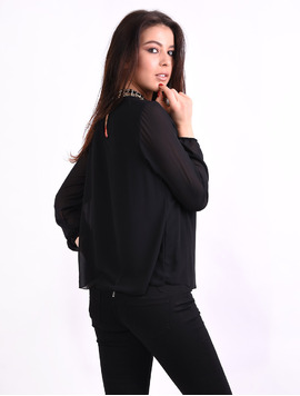 Bluza Dama Din Voal Si Strasuri Remember Neagra