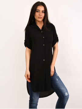 Camasa Dama Lunga Din Voal Comfortable Neagra