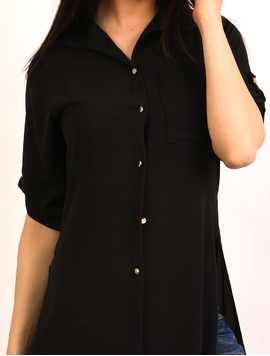 Camasa Dama Lunga Din Voal Comfortable Neagra