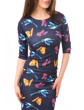 Rochie Mulata Cu Imprimeu Fly Away Bleumarin