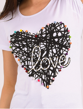 Tricou Dama Cu Imprimeu Inima Opinion Alb