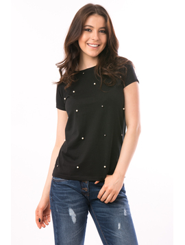 Tricou Dama Cu Perle Leika Negru