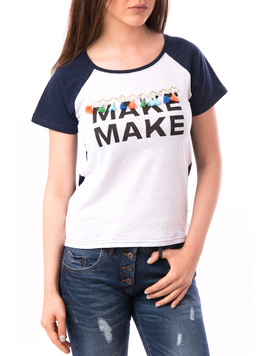 Tricou Dama Cu Ciucurei Make Bleumarin Si Alb