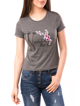 Tricou Dama Cu Strasuri Si Broderie Hella Gri