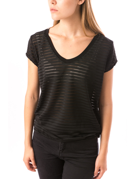 Tricou Dama Cu Dungi Orizontale Din Voal DeLuna Negru
